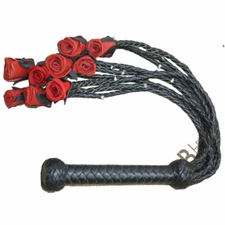 Real Genuine Cow Hide Leather Flogger 9 Braided Falls Heavy Roses & Steel Studs
