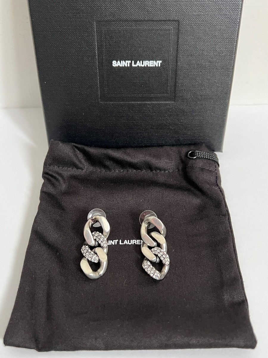 NIB Saint Laurent YSL Curb Chain Link Crystal Mismatch