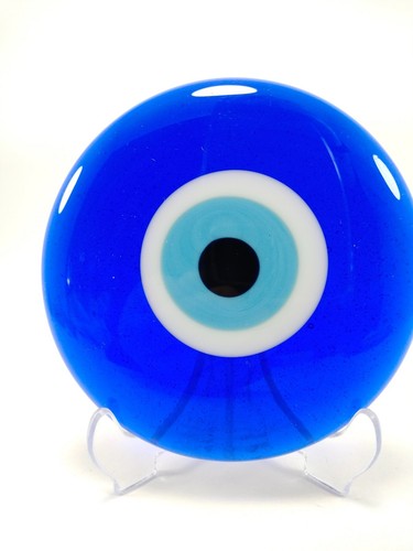 Glass Evil Eye Without a Hole 9 cm, Turkish Handmade Big Amulet Home Decor Nazar - Picture 2 of 8