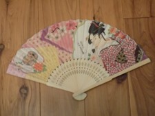 Japanese Art Print Silk Hand Folding Fan Fashion Decor Woman  Flowers Pink