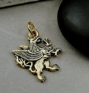 Authentic Gold Plated Griffin Charm - Pewter Gryphon Bird Pendant - Mythical Jewelry