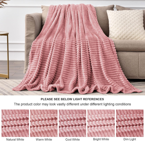 Fleece Throw Blanket for Couch – 3D Ribbed Jacquard Soft and Warm Decorative Fuz - Picture 6 of 12