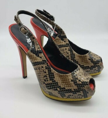 Rock Republic Sz Snake Print Slingback Platform Stiletto Peep