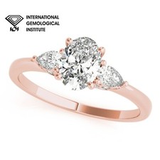 18k Rose Gold IGI D/VS 1.35 Ct Oval Lab Grown Diamond Trilogy Engagement Ring