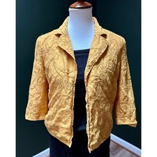 Embroidered Blazer Jacket Gold Floral 3/4 Sleeve Career Casual