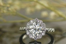 2.20ct White Cushion Cut Simulated Diamond Engagement 14K White Gold Ring Size 6