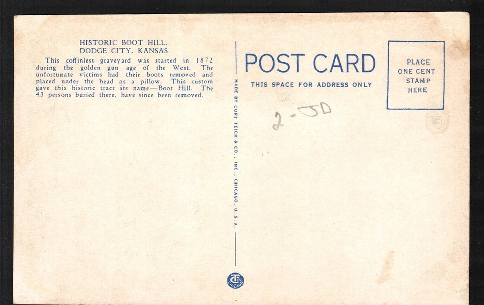 Postcard Dodge City KS Historic Boot Hill Monument on City Building