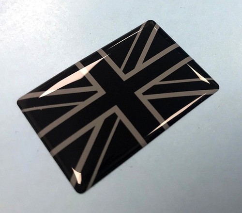 UNION JACK FLAG Sticker/Decal 40mm - BLACK & GREY - HIGH GLOSS DOMED GEL - UK - Picture 1 of 3