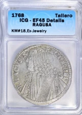 1768 RAGUSA SICILY ITALY TALLERO THALER KM#18 ~ Dav. #1639 EX-JEWELRY ICG XF45!