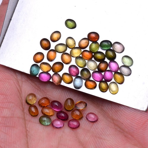 Lote de 50 piedras preciosas cabujón ovalado de turmalina natural multicolor 4,27 mm-4,73 mm - Imagen 8 de 10