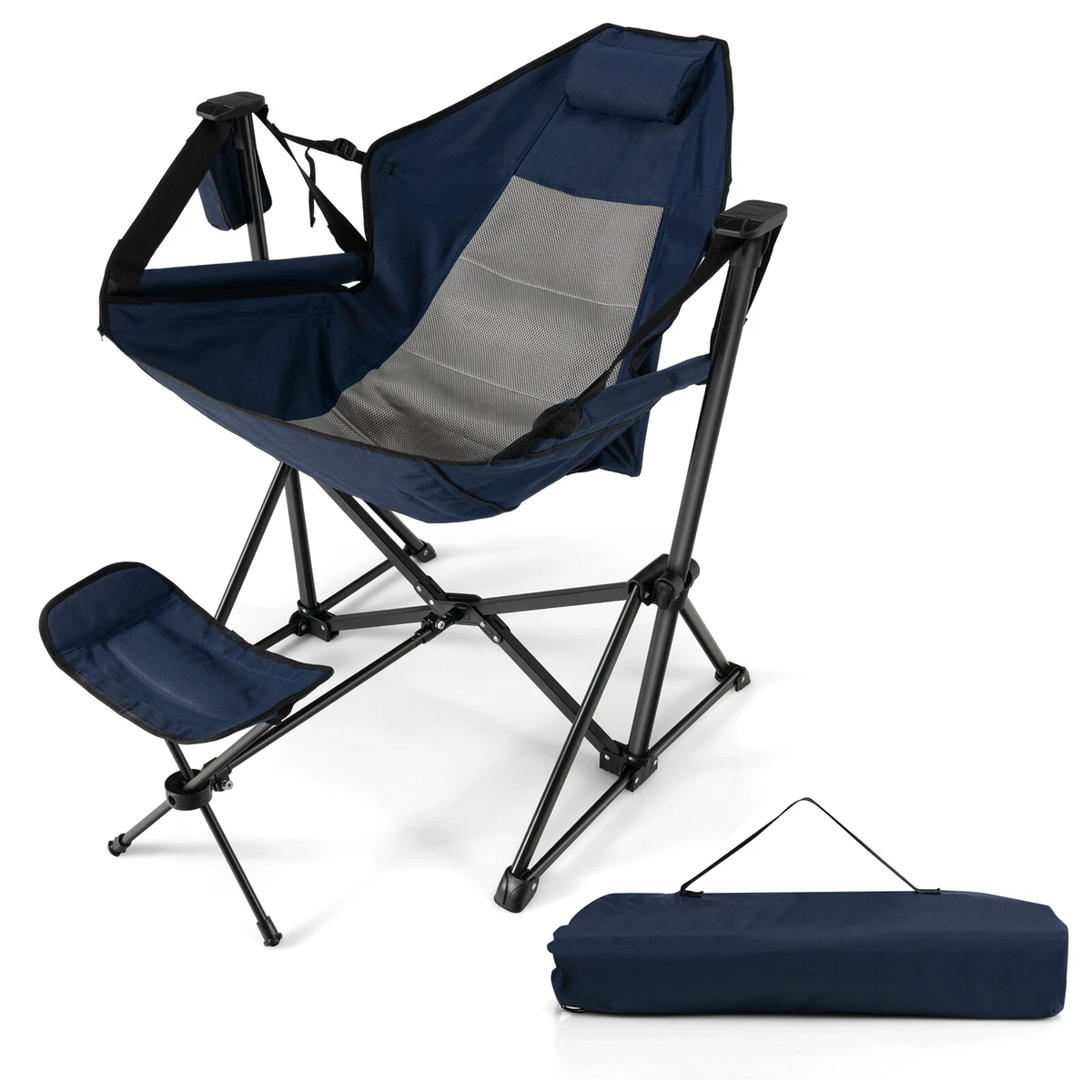 Outdoor Patio Camping Lightweight Folding Rocking Chair with Footrest -Red | Costway