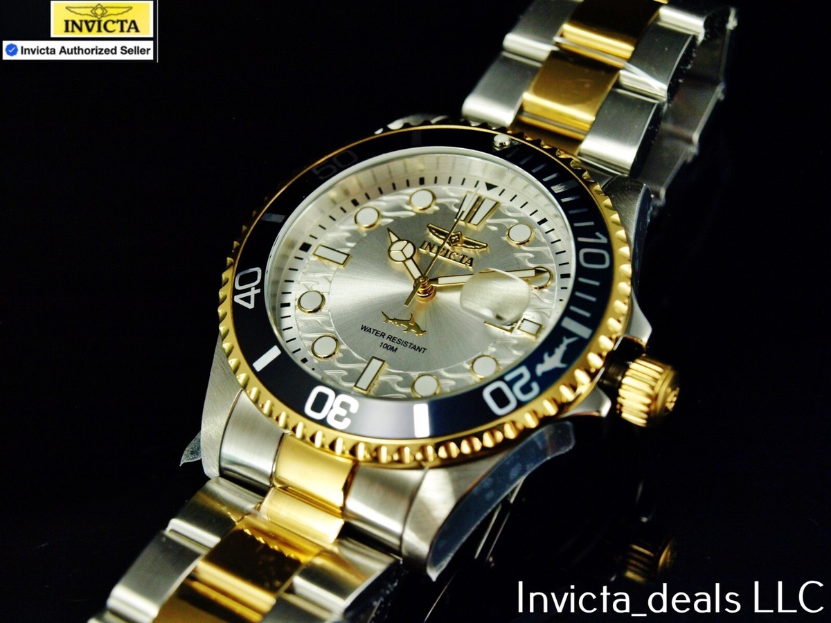New Invicta Men's 43mm Pro Diver HAMMERHEAD SILVER DIAL Gold