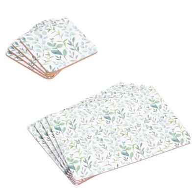 4 Untersetzer + 4 Tischsets Set Eukalyptus Speiseteller Tee Couchtisch Schutz