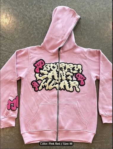Women's Stylish Pink "Sorry I'm Late" Letter Print Hoodie - Full-Zip Closure, Ca