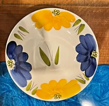 La Primula Maxam Large Pasta Serving Bowl Blue Yellow Daisy Floral Italy 10”