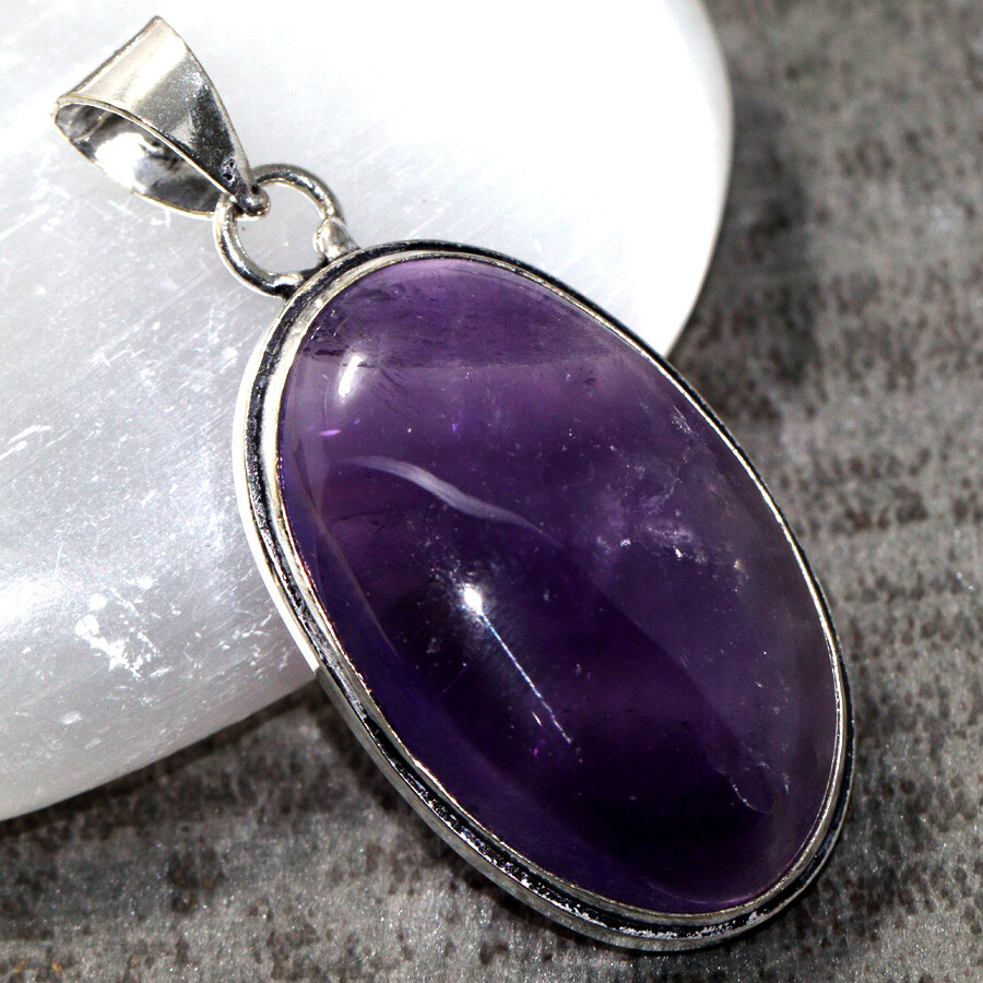 925 Silver Plated Amethyst Ethnic Pendant Jewelry 1.8 Inch JW