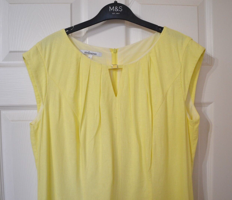STEILMANN Ladies Sleeveless Linen Shift Dress UK Size 16 Lemon Yellow