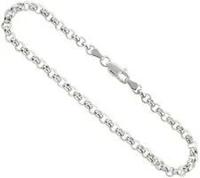 Polish Sterling Silver Necklace 4mm Link Rolo Chain 16", 18", 20", 22", 24", 30"