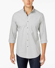 New 95 Club Room Men Fit Gray White Blue Long-Sleeve Button Dress Shirt Size S