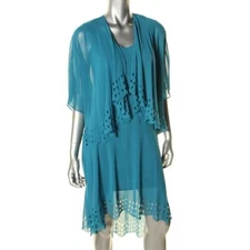 SL Fashions ~ Green Chiffon A-Line Hi-Low Shift Dress W/ Jacket 8P NEW $109