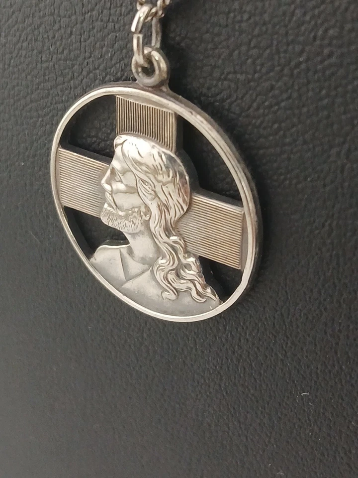 VINTAGE STERLINGSILBER Jesus Profil ICH BIN EIN TÄUFER Medaillon Anhänger Halskette - Bild 4 von 4