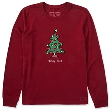 Life is Good Women's Family Tree Vintage Long Sleeve Crusher Tee, Adirondack Red