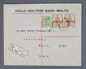 MayfairStamps Malta 1929 Anglo-Maltese Bank Valletta Registered to Sandusky OH C