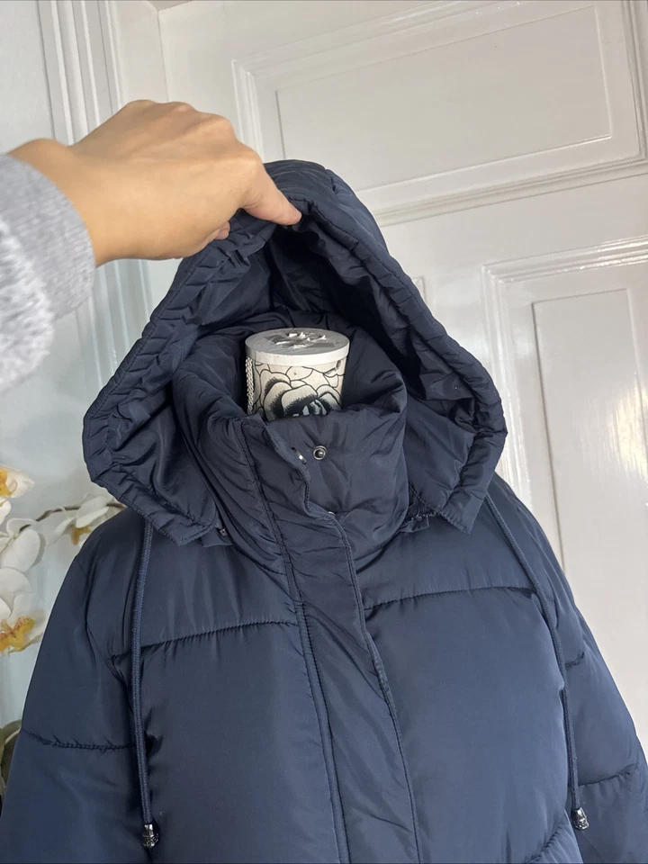 Kaffe Damen Wintermantel Blau Sehr Lang Gr 38 Großer Kragen + Kapuze Steppmantel - Bild 4 von 4