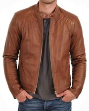 New Mens Leather Jacket real lambskin coat biker motorcycle racer cafe Slim M685