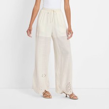 Women's High-Rise Wide Leg Embellished Eyelet Pull-On Pants - Future