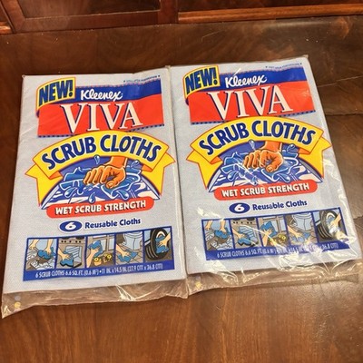 Vintage Kleenex Viva Scrub Cloths 12 Total (2 Packs of 6) Reusable Wet NOS