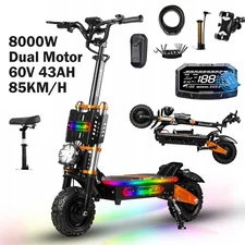 8000W Dual Motor 60V 43Ah 11" Foldable Electric Scooter 85KM/H E-Scooter 120KM