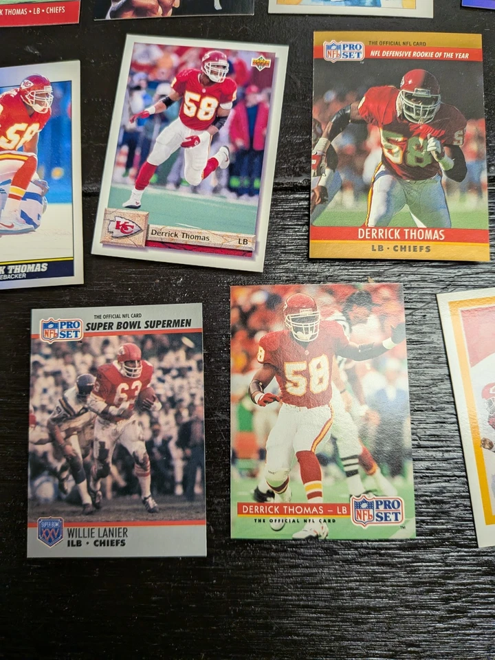 Lote de tarjetas KC Chiefs años 90 puntuación flota cubierta superior fútbol Derrick Thomas  Foto 4 de 4