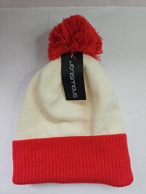 Beechfield Snowstar Beanie Winter Hat Knitted Red Pom Pom Cream 