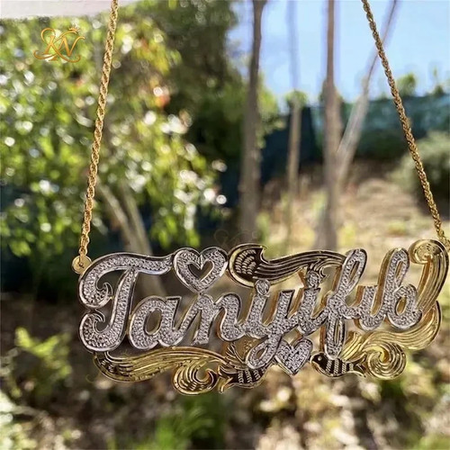 Personalized Double Name Necklace: Silver, 18K Gold, Heart Design