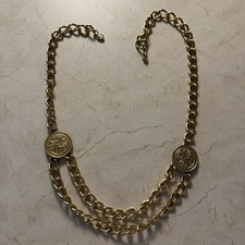 VTG 80s Escada Gold Tone Chain Belt 37 Medallion Double Strand Made In Spain
