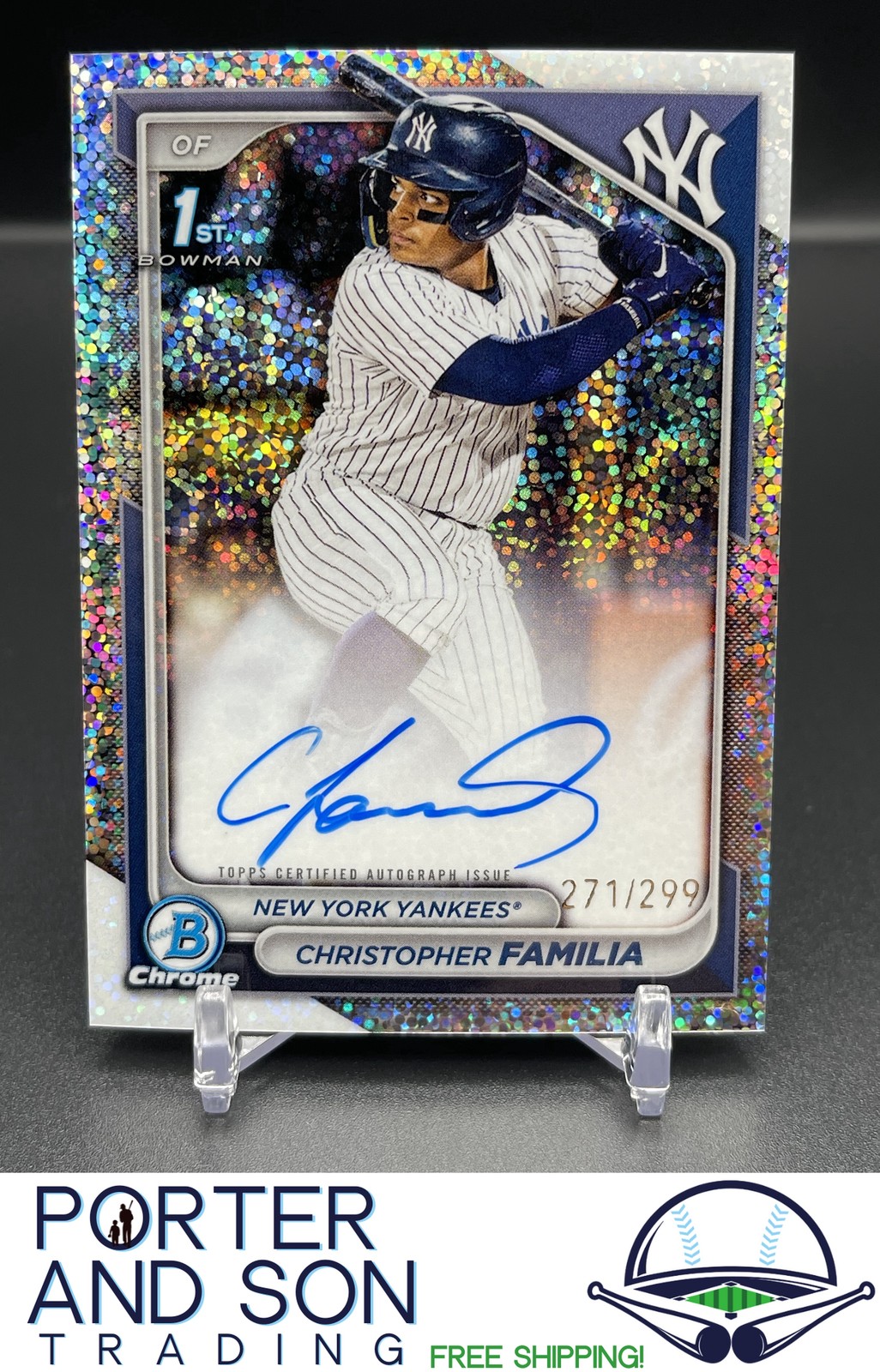 Christopher Familia 2024 1st Bowman Chrome Auto Speckle /299 CPA-CF Yankees
