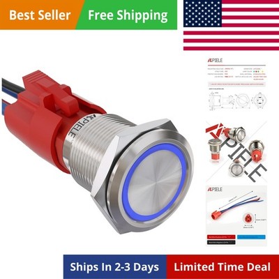 10 Amp 19mm Latching Push Button Switch 12V SPST LED Waterproof Round Self-Lo...