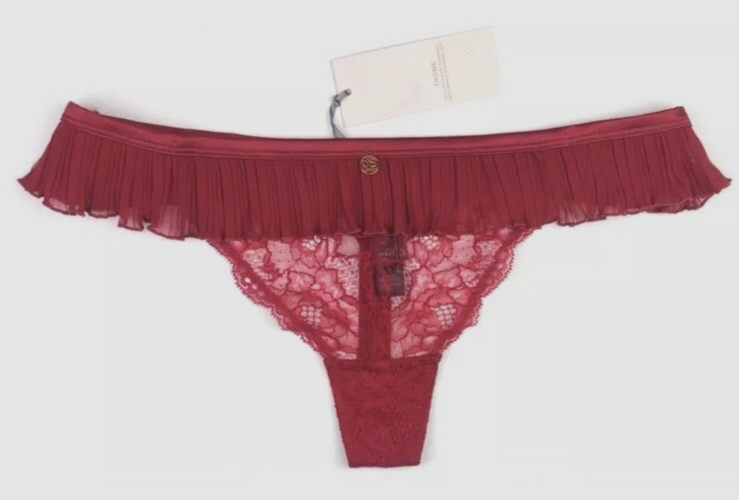 M&S Rosie for Autograph Thong Pleats & Lace UK 14 Red BNWT