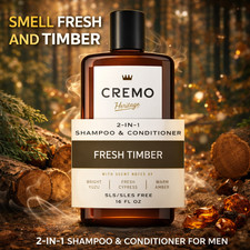 Cremo 2 in 1 Men's Shampoo & Conditioner, Fresh Timber Scent, 16 fl oz