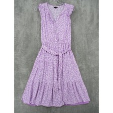 Talbots Dress 2 Petite Floral Print Button Tiered Midi Belted Boho Tie Lavender