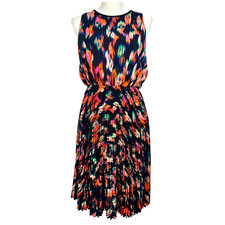 Calvin Klein Boho Ikat Plisse Pleated Dress Multi Color Office Siren EUC Size 6