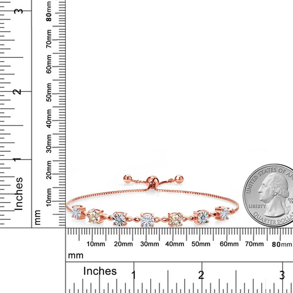 18K Rose Gold Plated Silver Peach Morganite Bracelet Set with Moissanite (2.31 - Image 3 of 3