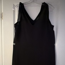 Upstate Black V-Neck Short Sleeveless Women's Shift Dress, (lined) Solid, M