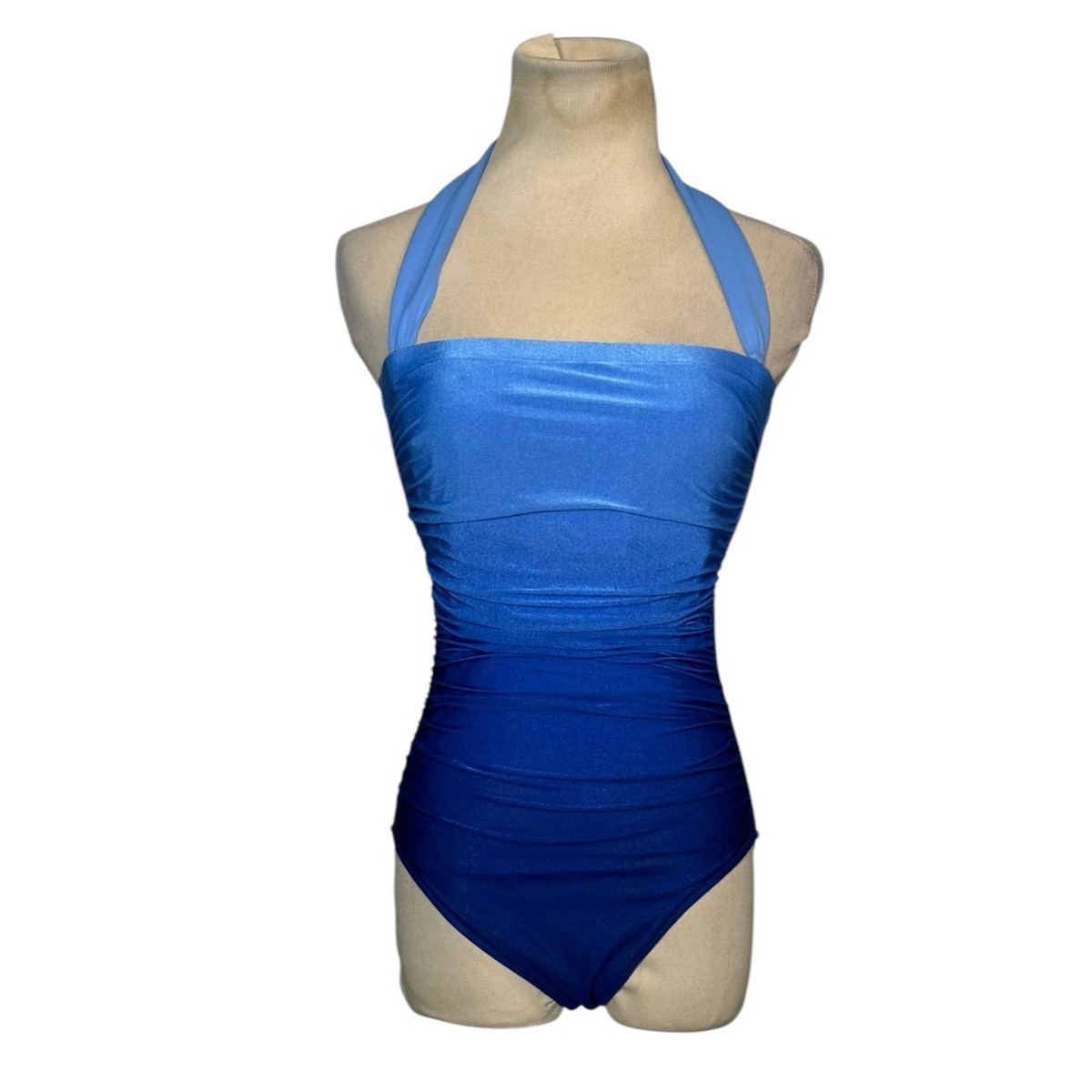 Roidal Brasil Blue Ombre Ruched Bandeau One Piece Swimsuit size