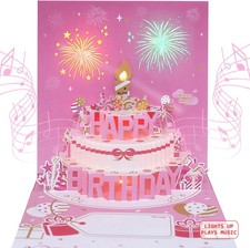 Musical Birthday Cards with Light and Music, Blowable, 3D Birthday Popup Cards f