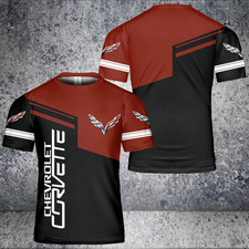 Custom Name Men's Corvette C7 Racing Logo 3D Red Black T-Shirt S-5XL