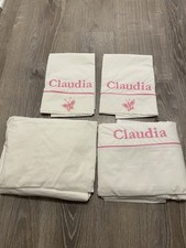 Pottery Barn Kids Pink Embroidered Claudia Butterflies FULL Sheet Set