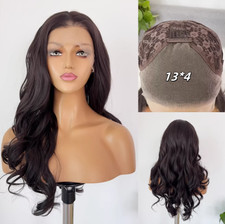 13x4 Lace Front Wig Human Hair Blend Heat Ok Women Dark Brown Curly Wigs 26 In