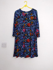 TU Jersey Shift Dress Size 16 Black Multicoloured Print
